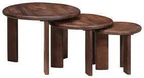 vidaXL Mesas de Café Empilháveis 3 pcs Madeira de manga maciça