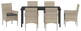Conjunto de Jantar de Jardim 7 Peças com Almofadas Cinza Claro em Ratt