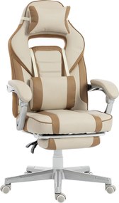 HOMCOM Cadeira Gamer Reclinável com Altura Ajustável Apoio para Pés Retrátil Suporte Lombar e Almofada de Cabeça Removível Creme | Aosom Portugal