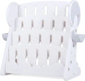 Estante infantil 92 x 42 x 79 cm de 4 níveis com caixas de armazenamento e prateleira reversível Organizador para livros cinza e branco