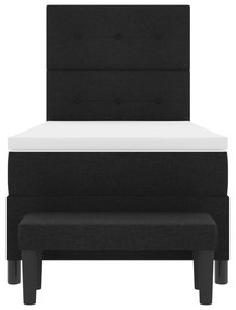 Cama Box Spring com Colchão e Banco Preto 90x200 cm Tecido