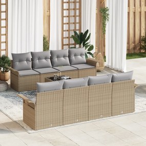 Conjunto de 9 Peças Sofá Jardim com Almofadas Bege Vime Polyester