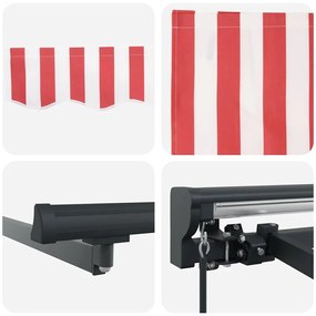 Toldo Retrátil Manual Listrado Vermelho e Branco 500x300 cm