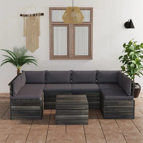 7 pcs conjunto lounge de paletes + almofadões madeira de pinho