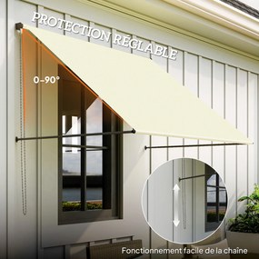 Toldo manual retrátil com inclinação ajustável, 150 x 116 cm, proteção UV, alumínio e poliéster, cor creme
