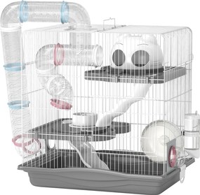 PawHut Gaiola para Hamster 45x30x45 cm com Túnel Plataformas Bebedouro Rampas e Roda de Exercício Cinzento | Aosom Portugal