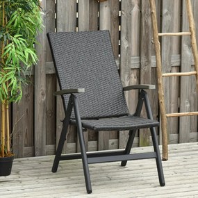 Outsunny Cadeira Dobrável de vime com 5 Posições Reclinável de Alumínio para Varanda Jardim Terraço Carga 160 kg 59x68x107 cm Preto