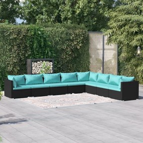 vidaXL 8 pcs conjunto lounge de jardim c/ almofadões vime PE preto