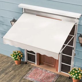 Toldo retrátil manual 2 m x 3 m Toldo exterior com altura ajustável Manivela e sem perfuração para janela Porta Terraço Branco