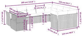 10 pcs conjunto sofás de jardim c/ almofadões vime PE preto