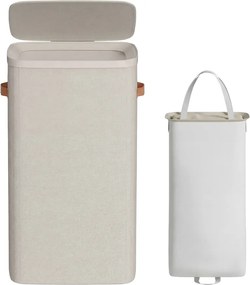 Cesto da roupa suja, cesto de 65 L, cesto com tampa e pegas, 39 x 22 x 75 cm, bege