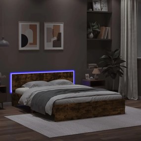 Estrutura cama c/ cabeceira/luzes LED 160x200cm carvalho fumado