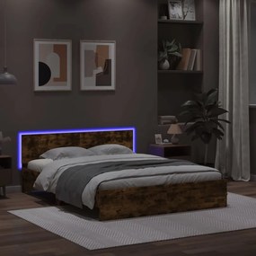 vidaXL Estrutura cama c/ cabeceira/luzes LED 160x200cm carvalho fumado