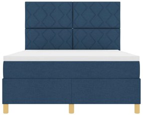 Cama Box Spring com Colchão &amp; LED Azul 140x200 cm Tecido
