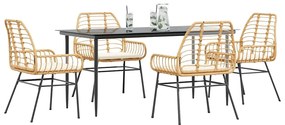 Conjunto jantar jardim 5 peças almofadas vidro vime PE castanho
