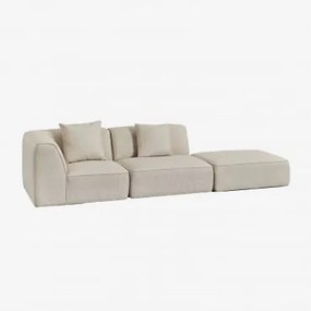 Sofá Modular De Canto Em 2 Peças Com Puff Estofado Cardea Bouclé Bege Creme - Sklum