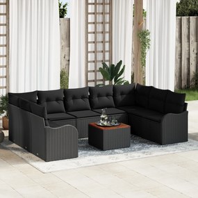 Conjunto de Sofás de Jardim vidaXL de 10 Peças com Almofadas Preto Vim