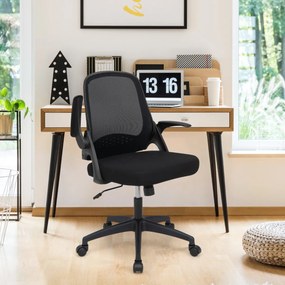 Cadeira de escritório ergonómica com apoios de braços dobráveis Cadeira giratória ajustável em altura 63 x 63 x 92,5 -102,5 cm Preto