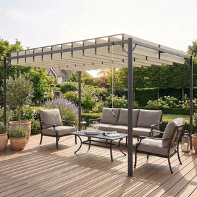 Pérgola de Jardim 3x4 m com Proteção UPF50+ Gazebo com Telhado Ajustável Estrutura Metálica para Exterior Creme