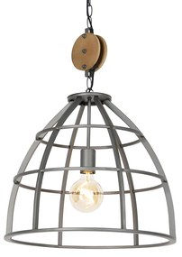 LED Candeeiro de suspensão inteligente cinzento escuro com madeira 47 cm incl. Wifi G95 - Arthur Industrial