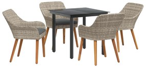 vidaXL Conjunto de Jantar para Jardim 5 pcs Cinzento-claro vime PE