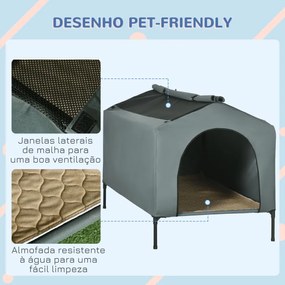 Casa para Cães com Cobertura Exterior Cama Elevada com Almofada e Janelas de Malha 130x85x95 cm Cinza