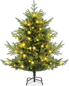 Árvore de Natal artificial pré-iluminada 135 cm, 442 pontas de ramos, 160 luzes LED, folhas mistas de PE e PVC, Verde