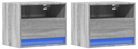 Mesas de cabeceira de parede com luzes LED 2pcs cinzento sonoma