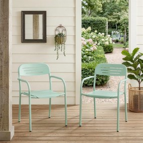 Conjunto de 2 cadeiras de jardim empilháveis (MESA NÃO INCLUIDA), resistentes às intempéries, com braços, 56 x 58 x 78 cm, verde