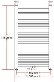 Aquecedor toalhas banheiro curvo 500 x 1160 mm conector lateral e cent