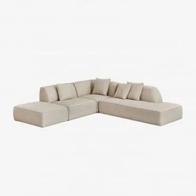 Sofá Modular De Canto Em 3 Peças Com Chaise Longue Direita E Puff Estofado Cardea Bouclé Bege Creme - Sklum
