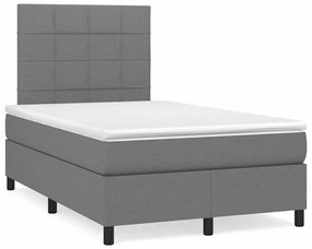 Cama box spring c/ colchão e LED 120x190 cm tecido cinza-escuro