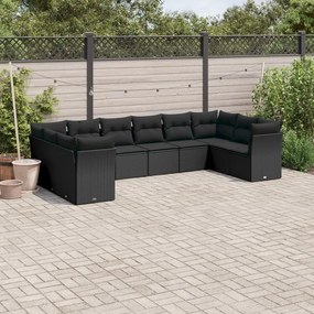 10 pcs conjunto sofás de jardim c/ almofadões vime PE preto