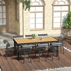 Mesa de Jardim Retangular Mesa de Exterior para 8 Pessoas com Bancada de Ripas e Estrutura de Alumínio para Terraço Balcão 190x90x74cm Natural e Preto