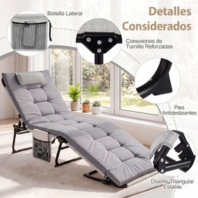 Espreguiçadeira de Exterior Dobrável, 186 x 68 x 33-76 cm, Encosto Ajustável em 4 Posições, Cinzento