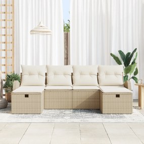 Conjunto de Sofá de Jardim de 6 Peças com Almofadas Bege Rattan