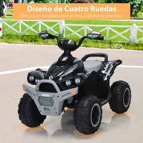 Moto 4 Elétrica para Crianças a Bateria 12V com Velocidade Ajustável Luzes LED Música Pedal 3-8 Anos 94 x 60 x 73 cm Preto