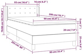 Cama com molas/colchão 90x200 cm veludo cinza-claro
