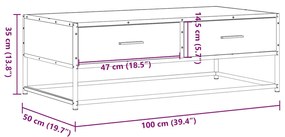 Mesa de centro 100x50x35cm deriv. madeira/metal cinzento sonoma