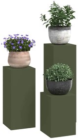 Suportes para Plantas ao Ar Livre Pilar 3 pcs Verde-Azeitona Aço