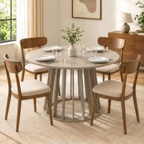 Mesa de jantar redonda para 4 a 6 pessoas, Ø 120 x 75 cm (CADEIRAS NÃO INCLUIDAS), mesa de cozinha com base robusta em ripas, madeira natural