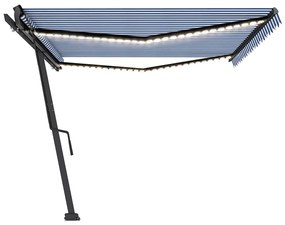 Toldo retrátil manual com LED 500x350 cm azul e branco