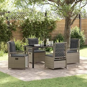 vidaXL Conjunto de Jantar de Jardim de 5 Peças em Rattan Poliéster Cinza Claro