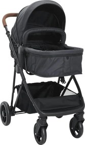 vidaXL Carrinho de bebé 2-em-1 aço antracite e preto