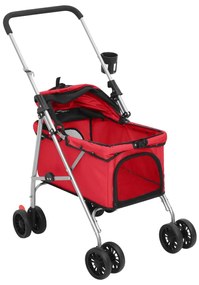 Carrinho dobrável para cães 76x50x100 cm tecido oxford vermelho