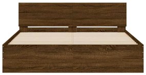 Estrutura cama cabeceira/luzes LED 150x200 cm carvalho castanho