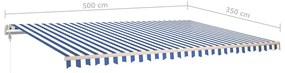 Toldo retrátil manual com postes 5x3,5 m azul e branco