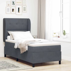 Cama Box Spring com Colchão Cinza Escuro 80x200 cm Veludo