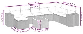 9 pcs conjunto de sofás p/ jardim com almofadões vime PE bege