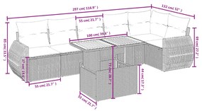 7 pcs conjunto de sofás p/ jardim com almofadões vime PE bege